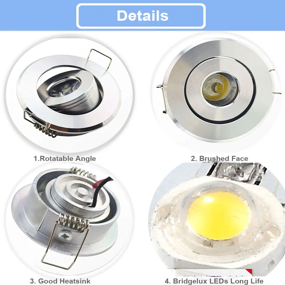 GD 4stk 1 W 3W LED Forsænket Stedet 110V 220V Dæmpbar LED loftlampe Dæmpbar LED Spot Downlight Interiør Hjem Stue