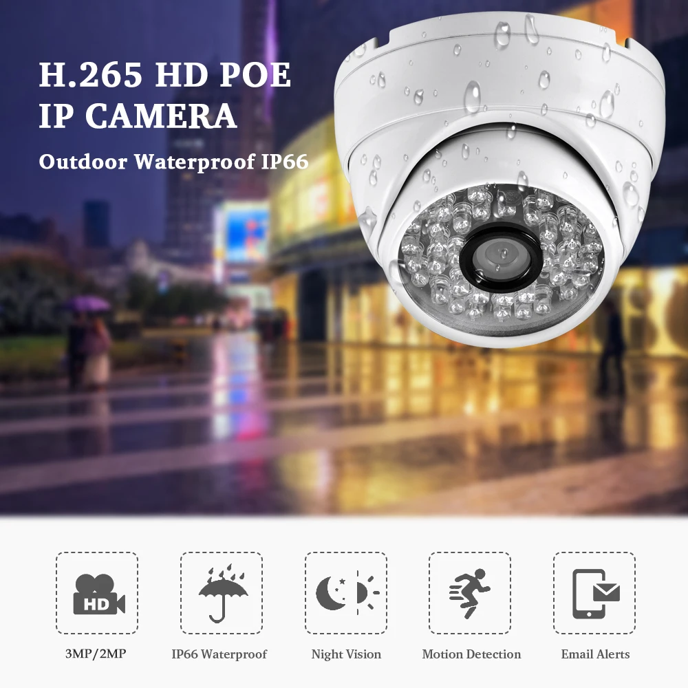 3MP mediebevågenhed kamera POE Sikkerhed IP-kamera Dome sikkerhed Kamera ONVIF H. 265 AI IP65 Vandtæt IR-Sensor Udendørs Kamera