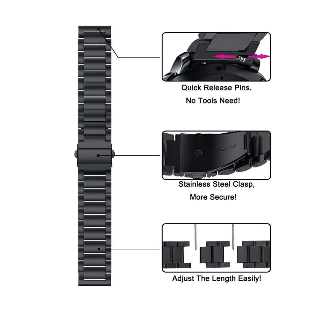 Rustfrit Stål band til Samsung Galaxy se 3 45mm/46mm rem Gear S3 Grænse 22mm Metal armbånd Huawei ur GT/2/2e rem