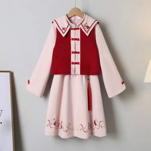 Plus Size Kvinder, i Traditionel Kinesisk Stil Hanfu Kjole Mid-længde Forbedret Vest Nederdel To-piece Suit Cheongsam Vestidos