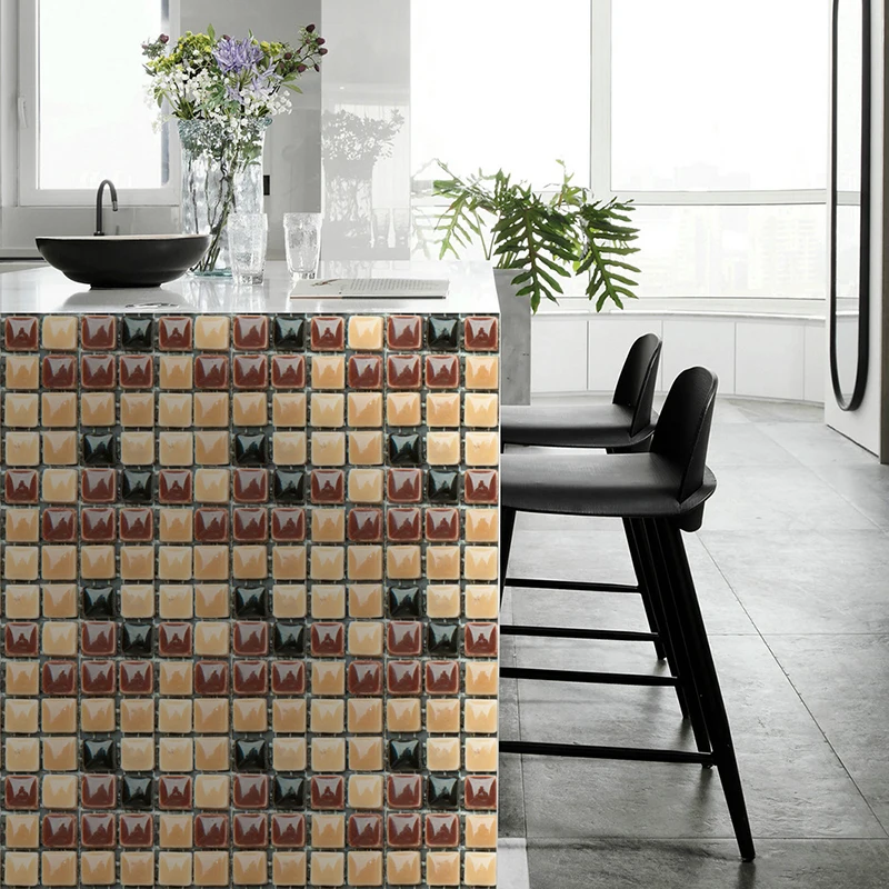 10STK 10CM 3D Køkken Wall Stickers Flise Badeværelse Mosaik selvklæbende Baggrund Dekoration Rummet Kvadratisk Mærkat