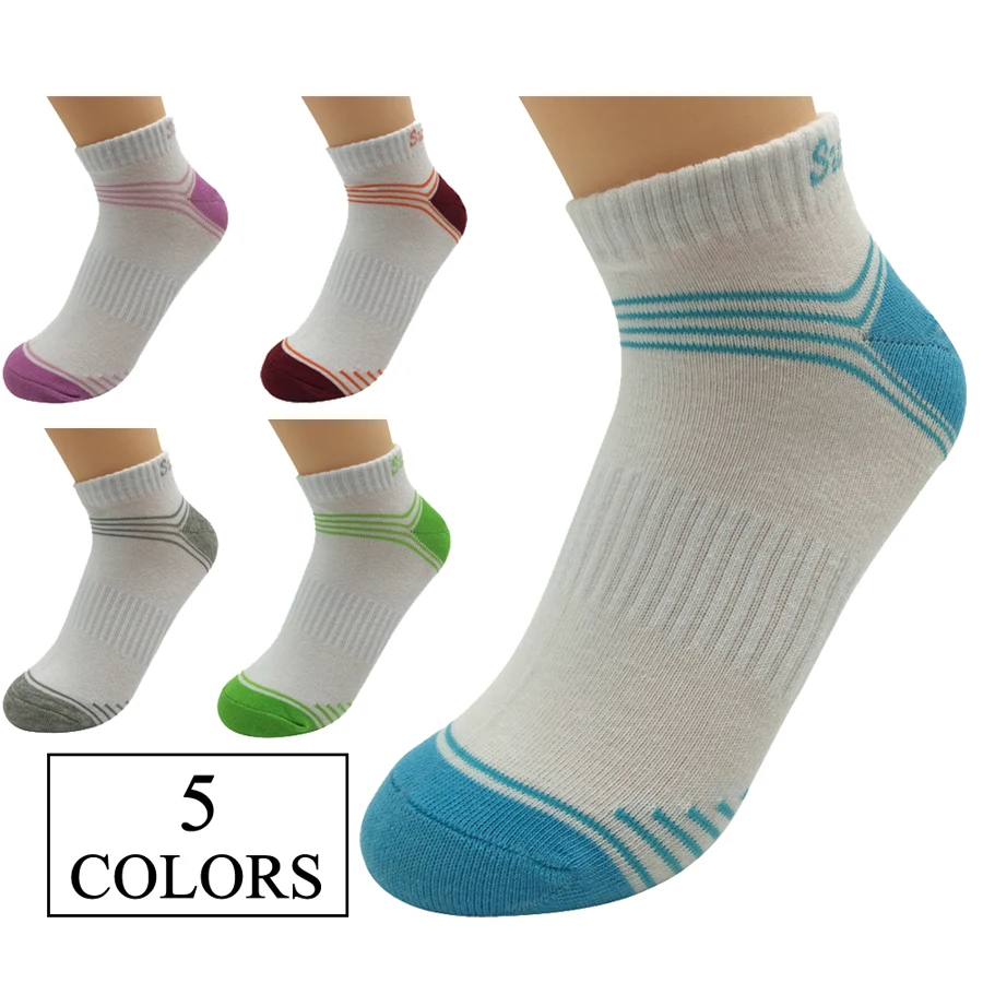 5 Par/Mange Kvinder Sport Sokker, Der Kører Ankel Udendørs Bomuld Stribe Farverige Sokker Kompression Hvide Korte Sokker 5 Farver