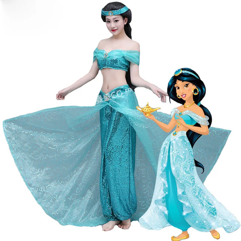Voksen Aladdin Prinsesse Jasmin Cosplay Kostume Kvinde Sexy Kjole Halloween Kostumer til Kvinder og Piger Smuk Bold Kjole Kjoler