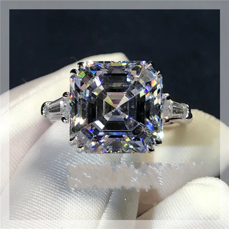 Håndlavet Asscher cut 6ct Lab Diamant Ring i 925 sterling sølv Bijou Engagement Bryllup band Ringe til Kvinder, Brude Fest Smykker