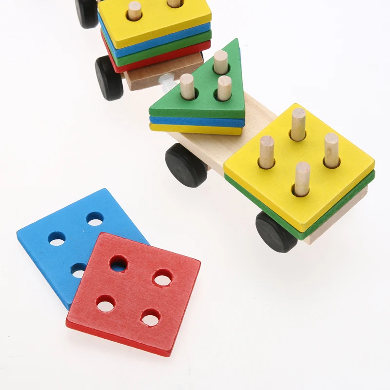 Gratis Forsendelse Kid Baby Træ-Solid Stabling Tog Toddler Blok Toy Sjovt Køretøj Blok Brætspil, Legetøj Træ Pædagogisk Legetøj
