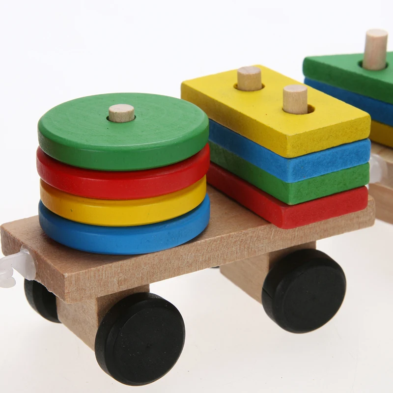Gratis Forsendelse Kid Baby Træ-Solid Stabling Tog Toddler Blok Toy Sjovt Køretøj Blok Brætspil, Legetøj Træ Pædagogisk Legetøj