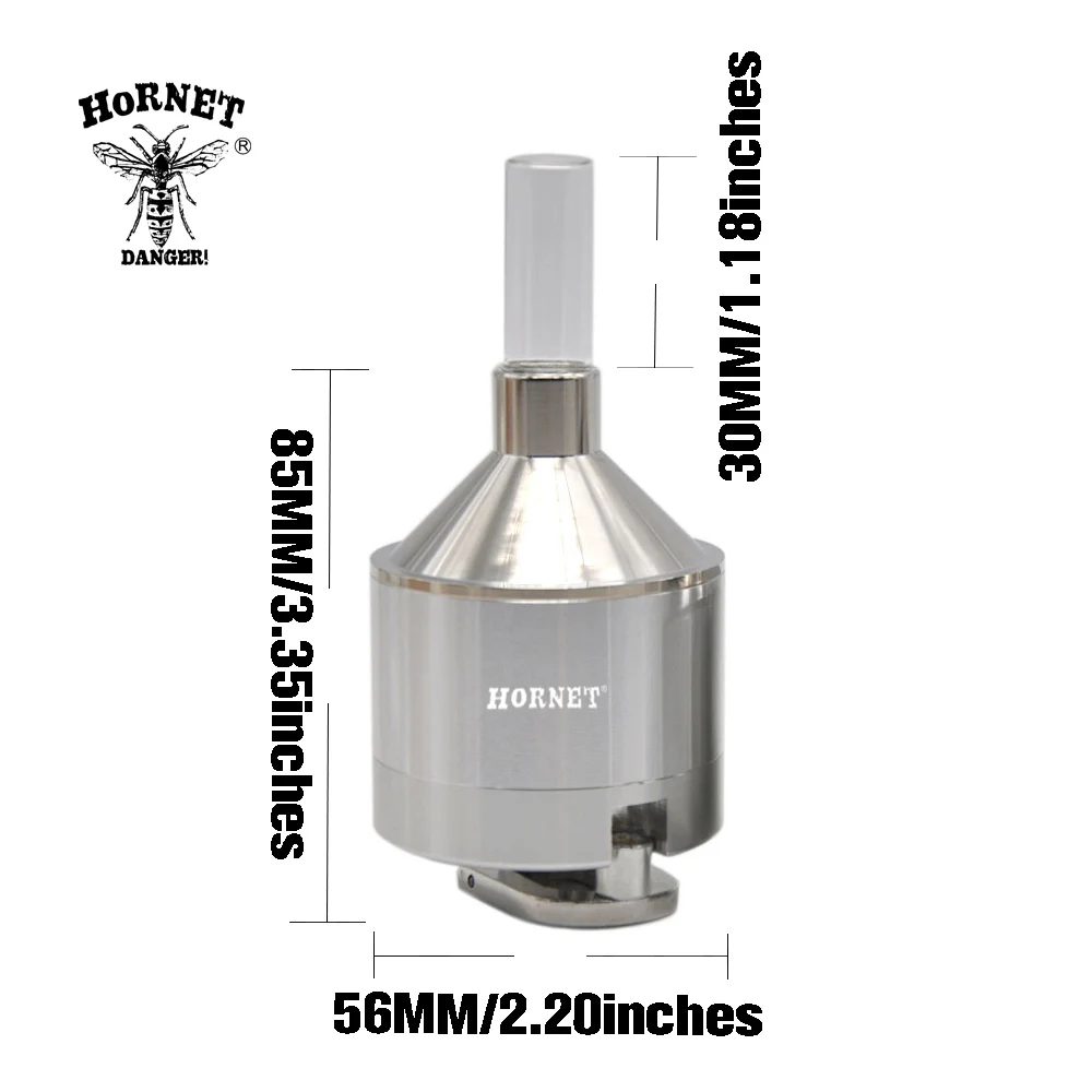 Hornet 4 dele til 56mm /44mm Aluminium Metal Pulver Spice Grinder Krydderi kværn Grinder Tobak Knuser med Glas Snus Flaske