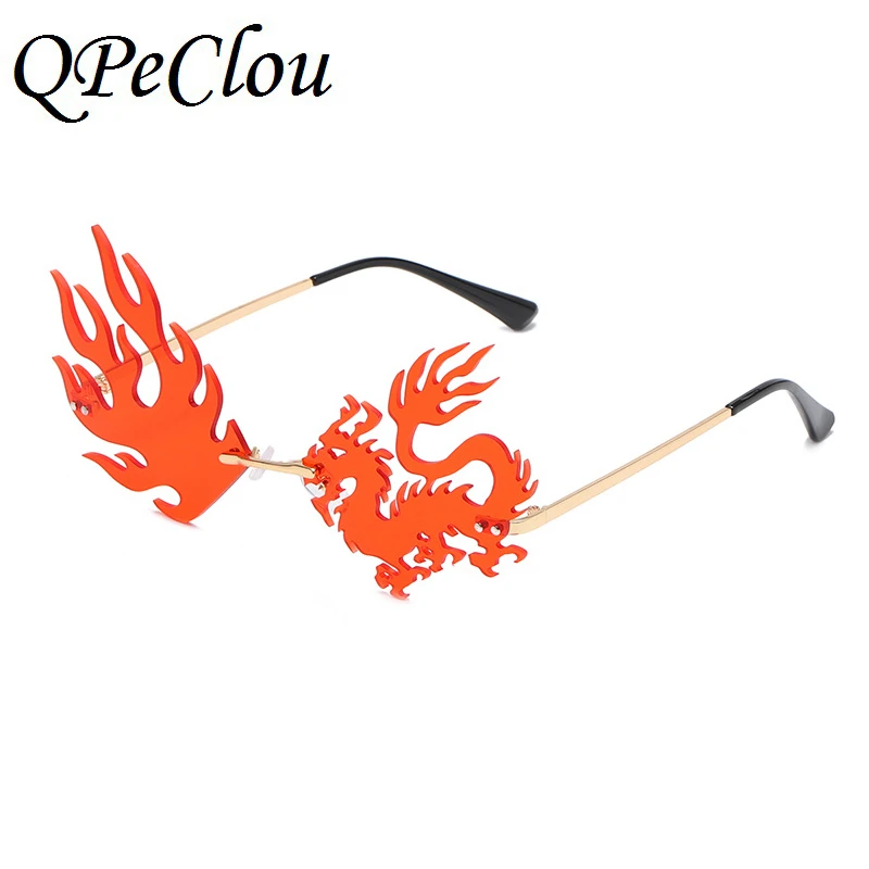 QPeClou 2020 Nye Mode, Vintage Dragon Solbriller Kvinder Mænd Røde Ild Part Sol Briller Kvindelige Uindfattede Cool Hip Hop Nuancer
