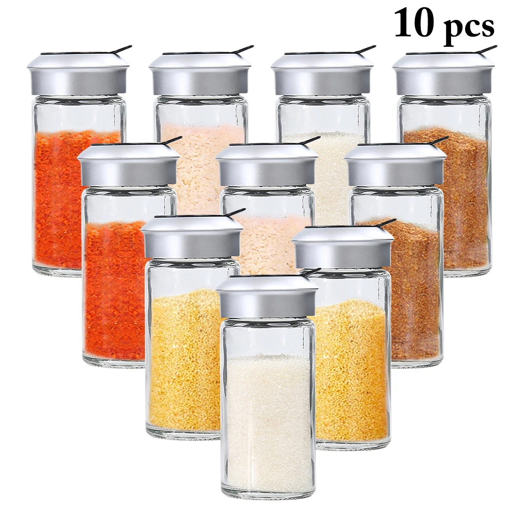 10stk Gennemsigtigt Glas Køkken Gadgets Krydderi, Peber Shaker Krydderi Krukke Roterende Dække Krydderier Kan Salt Sukker Flaske