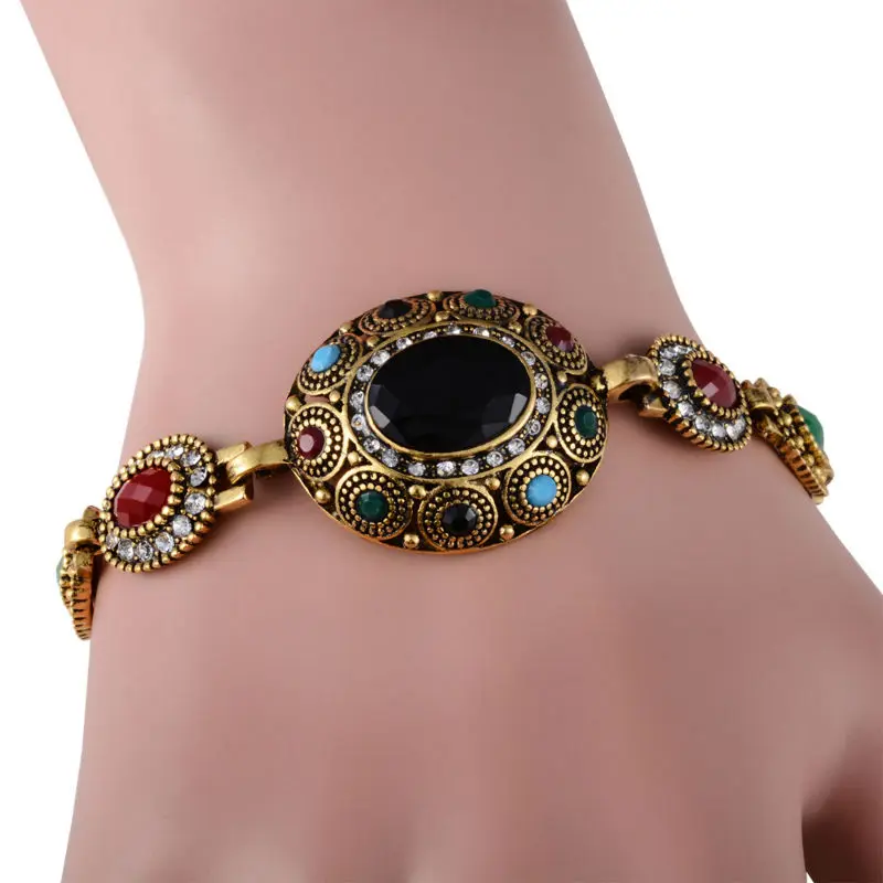 Tyrkisk Smykker Etnisk Boheme Armbånd Til Kvinder Rød Perle Sten Sort Resin Tribal Guld-Farve Femme Armbånd Smykker