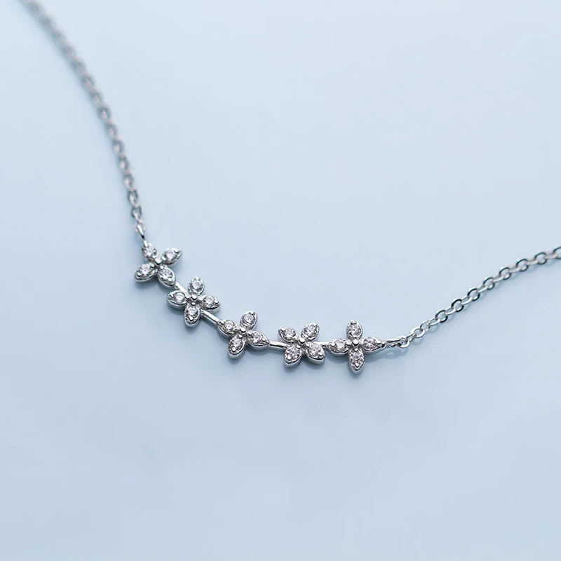 MloveAcc Sølv Kæde Ægte 925 Sterling Sølv med Lille Blomst Cubic Zirconia Smykker til Kvinder Mode Tilbehør
