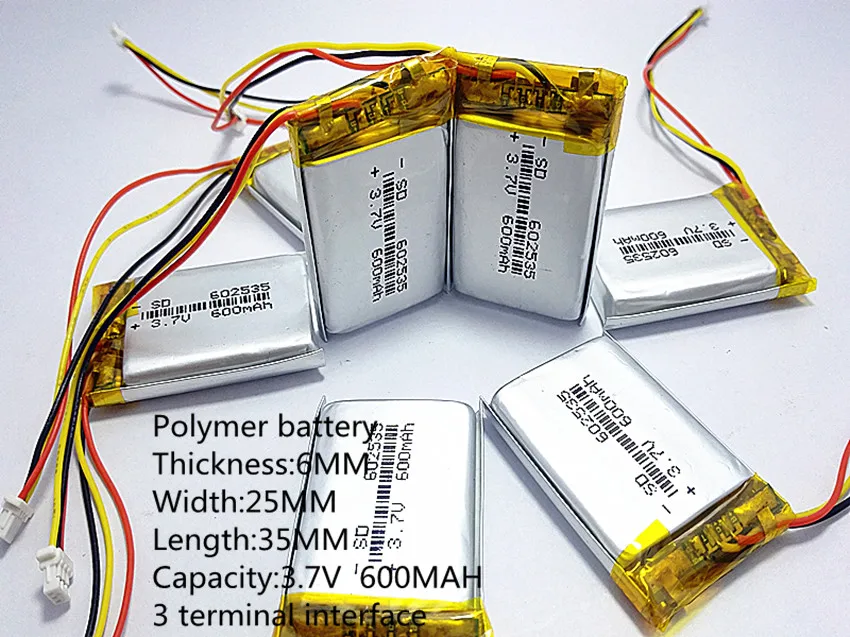 Li-po Polymer lithium batteri 600mah 3,7 V, 602535 kan tilpasses engros CE, FCC, ROHS MSDS kvalitet certificering