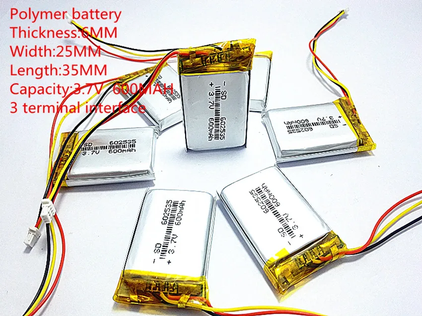 Li-po Polymer lithium batteri 600mah 3,7 V, 602535 kan tilpasses engros CE, FCC, ROHS MSDS kvalitet certificering