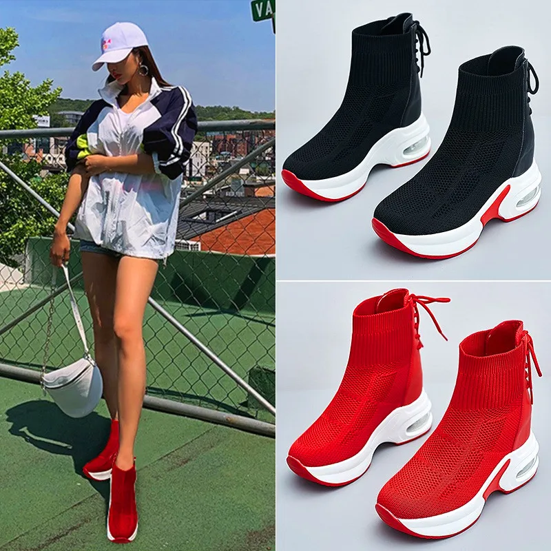 Udsøgt høj elastiske strømper kvinders støvler, platform sneakers high til at hjælpe sokker åndbar sko til kvinder vulkaniseret sko