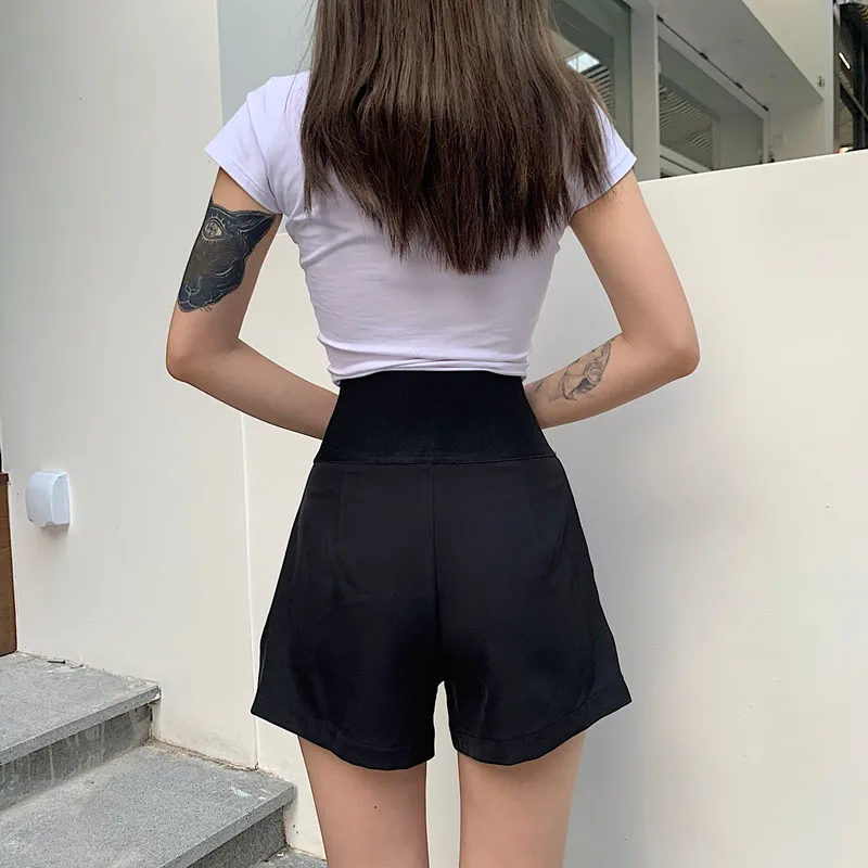 Sweetown Kontrast Brev Udskrive I Sort Basic Shorts Til Kvinder Sommeren Streetwear Koreansk Street Style Høj Talje Casual Losse Kort