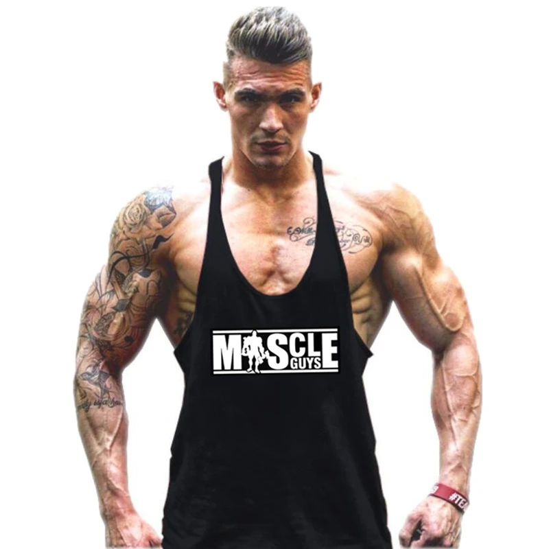 Muscleguys Bodybuilding Tøj Mænd Tank Top Shirt Trænings-Og Mænd Singlet Ærmeløs Bomuld Træning Stringer Shirts Sort L