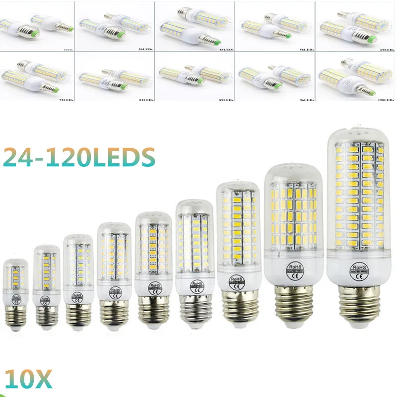 10X B22 Bombillas LED Pære E27 SMD 5730 lamparas LED Lys E26 24 -120LED Lampada E14 LED-Lampen E27 110V 220V Ampul Stearinlys Luz