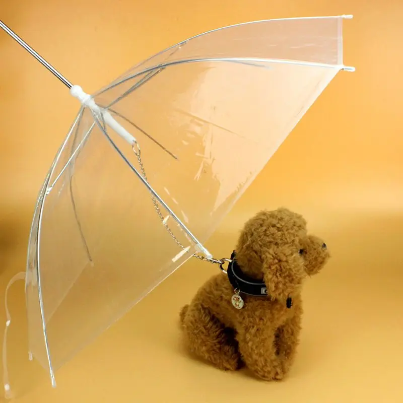 Bærbare Gennemsigtig Walking Lille Hund, Kat, Kæledyr Paraply Med Kæde Holde Sig Tør I Regnvejr Udendørs Gear Værktøj
