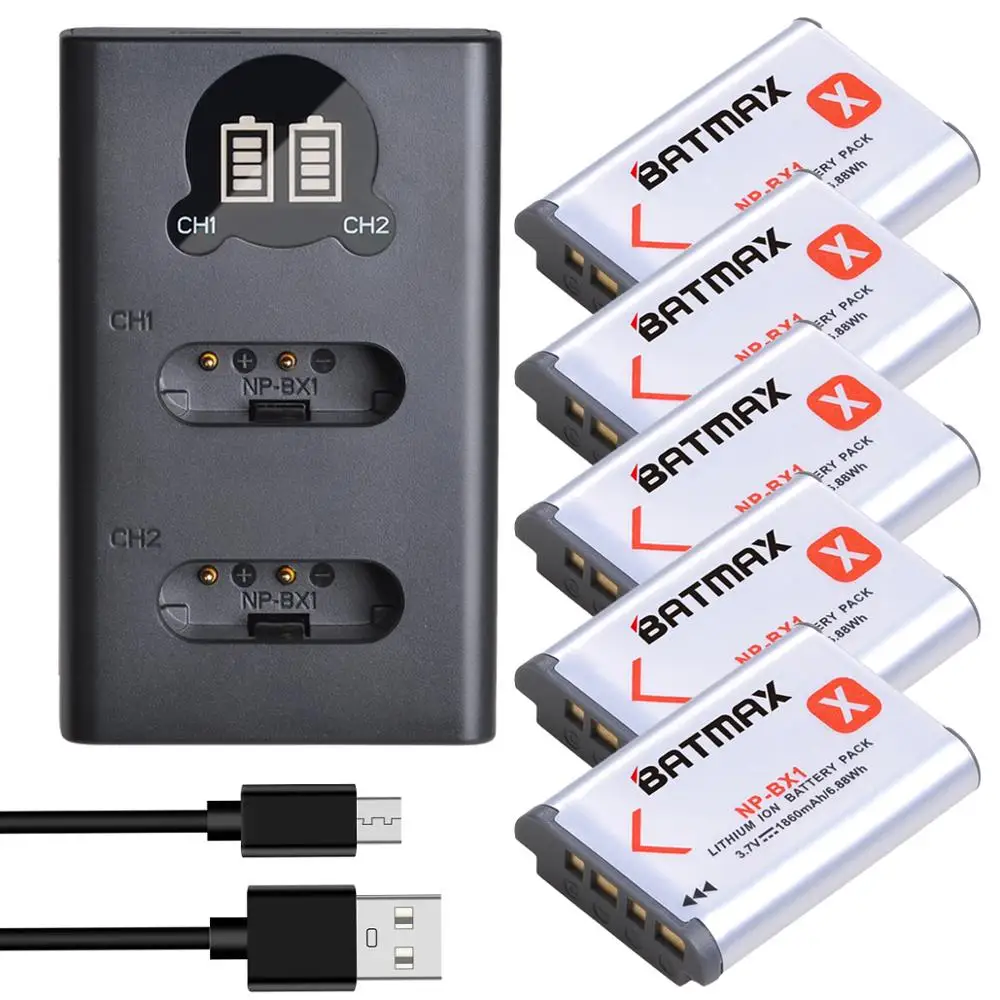 Batmax NP-BX1 NPBX1 1860mAh Batteri+LED-Dual USB Oplader til Sony DSC-RX100 DSC-WX500 HX300 WX300 HDR AS100v AS200V AS15 AS30V