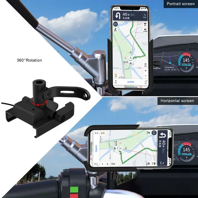 1 Sæt Motorcykel Handlebar Bag Spejlet telefonholder Cykel GPS Navigation USB-Oplader til 4-6.5