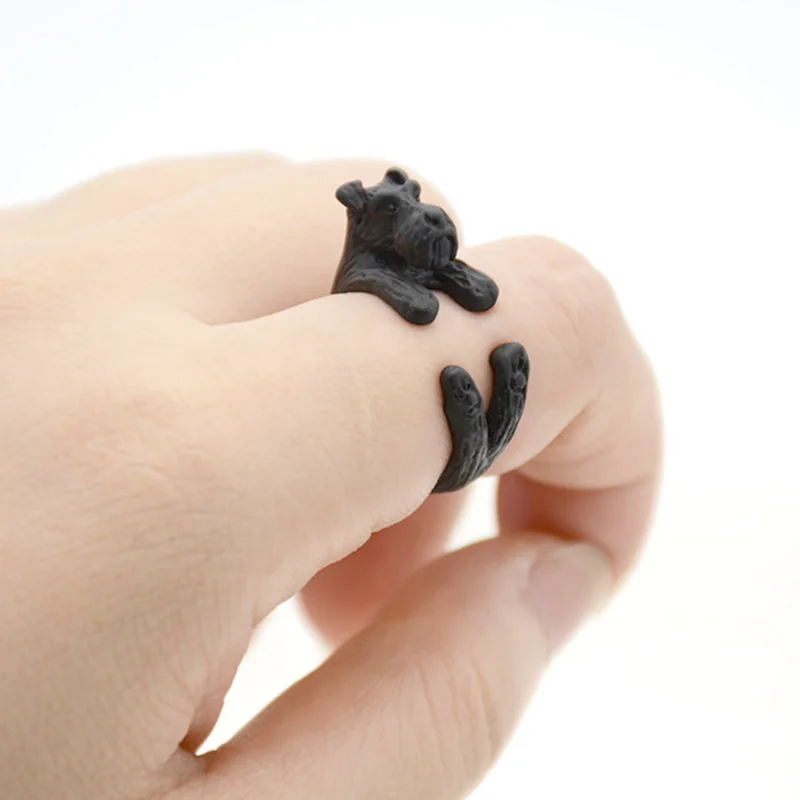 Nye Vintage Messing Forrygende 3D Miniature Schnauzer Hvalp Ring Boho Hunde Anillos Elsker Ringe Til Bague Femme Anel Punk Mænd Smykker