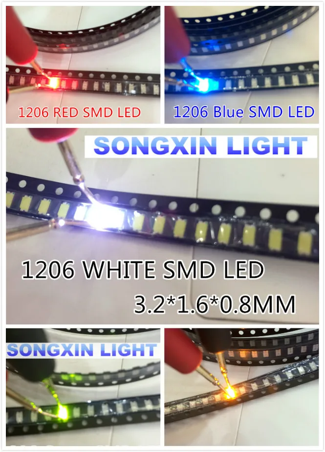 (2500 stykker/masse) 5color*500pcs SMD 1206 Hvid Rød Blå Grøn Gul Super Lyse SMD 1206 LED Dioder Pakke Kit