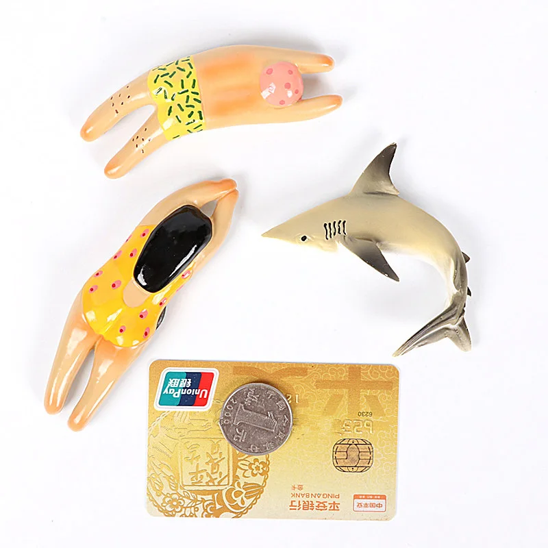 3d-magnetisk køleskab mærkat par svømning dukke haj mærkat kreative fine kollektion souvenir-køleskabsmagneter små gaver