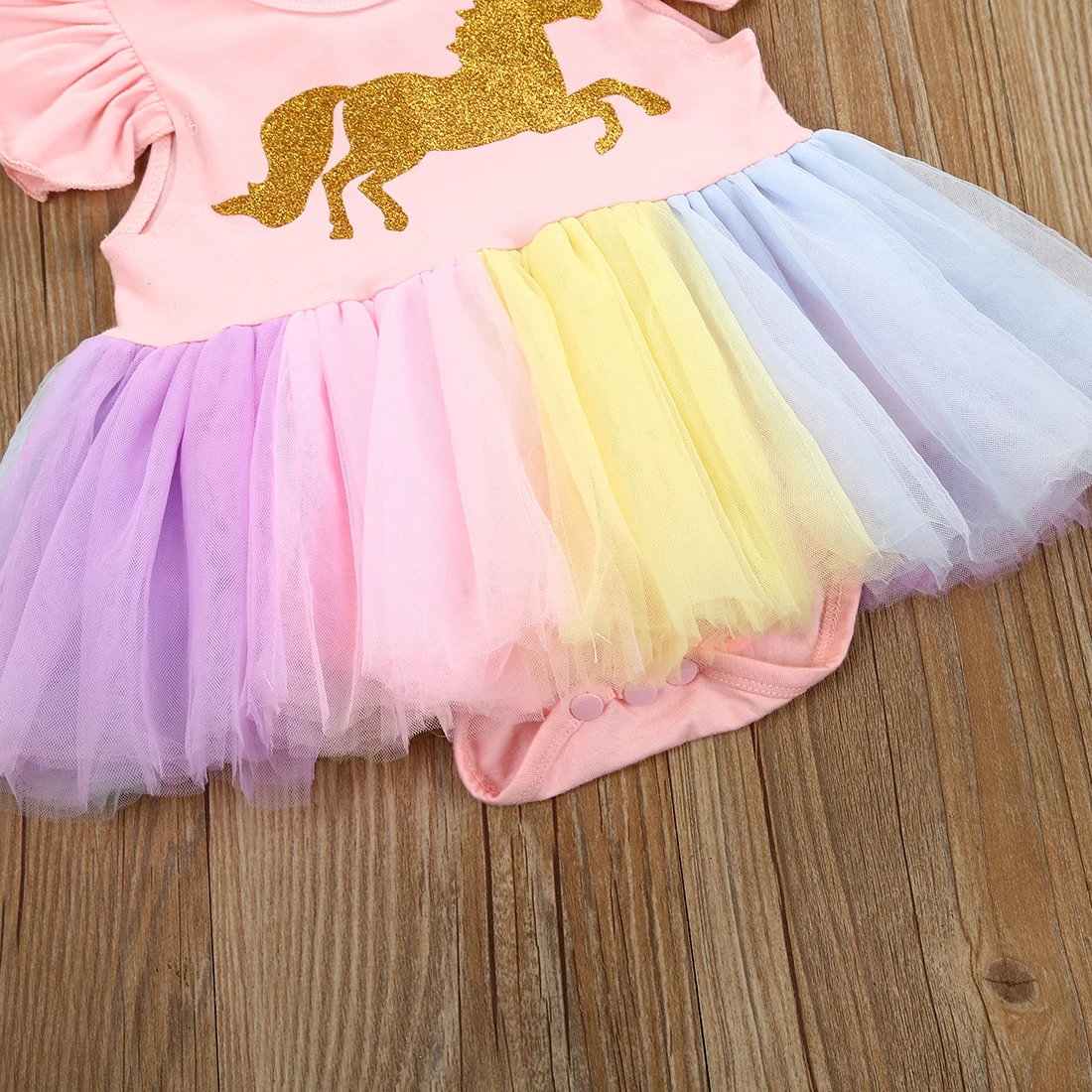 Citgeett Nyfødte Baby Piger Unicorn Flyvende Ærme Tutu Lace Dress Patchwork Farverige Sød Sparkedragt Udstyr