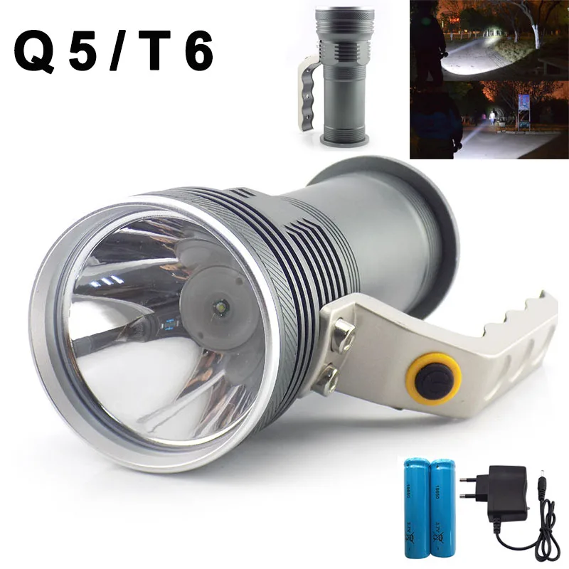 High power Q5 T6 LED Lommelygte Søgning Genopladelige hånd Flash Lys Brænder Lanterne Til Jagt, fiskeri 18650 batteri AC-oplader