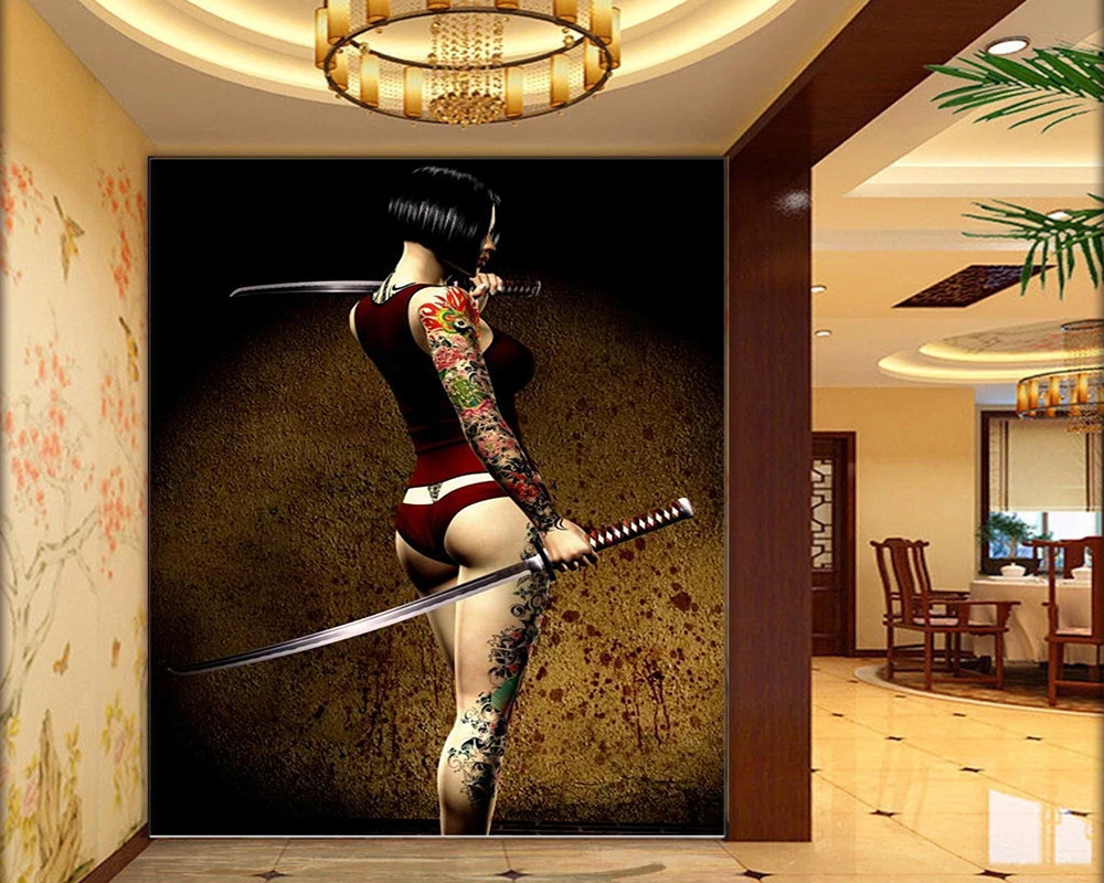3d Foto Tapet Vægmaleri Kriger Tatoveret Samurai Stue, Soveværelse Baggrund vægdekoration 3d Vægmaleri Tapet