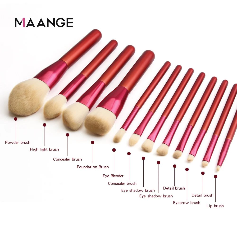 MAANGE 12pcs Bløde Syntetiske Fibre, Hår, Make Up Pensler Læbe Eyelash Pulver Blanding af Store Pensel Afgørende Sæt Værktøj