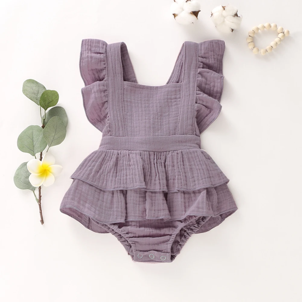 AA 2020 Piger Sommer Tøj Søde Spædbarn Baby Pige Bodyer Fast Ryg-Buksedragt Udstyr Bomuld Nyfødte Flæsekanter Tøj
