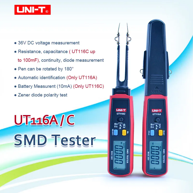 ENHED UT116A UT116C SMD Tester Multimeter Auto Range Modstand Kapacitans Diode(RCD) LED Zenerdiode DCV Kontinuitet Batteri Tester