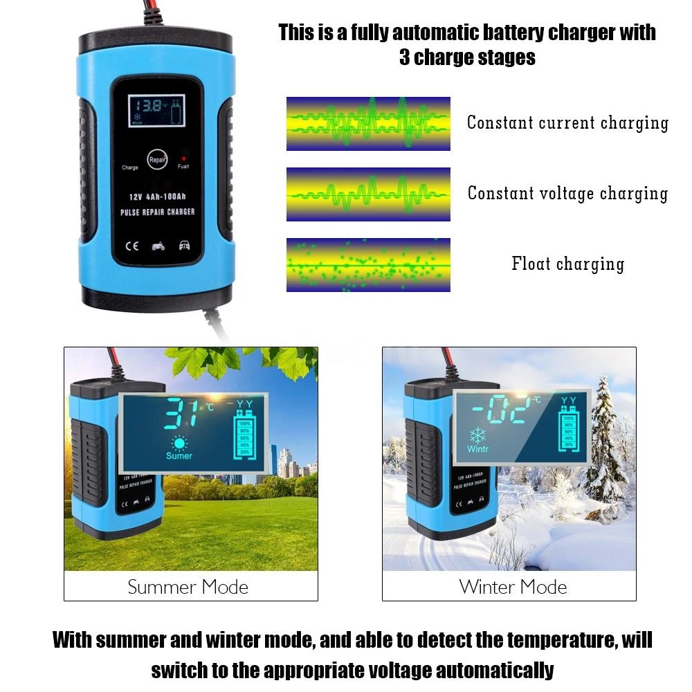 1stk Multifunktions-12V 6A Bil Batteri Oplader til Intelligent Hurtig Strøm Opladning Våd Tør Bly-Syre Digital LCD Display Dropship