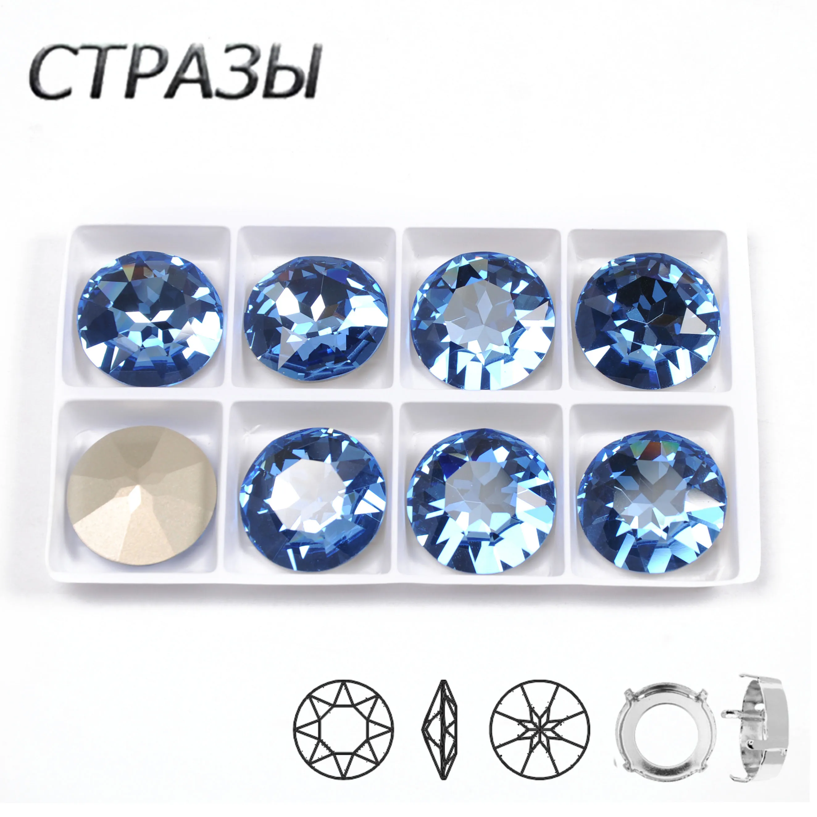 CTPA3bI Super Skønhed Lys Safir Farve Runde Form Glas Krystal Sy På Klo Rhinestones Med Klo DIY Tilbehør til Beklædningsgenstande