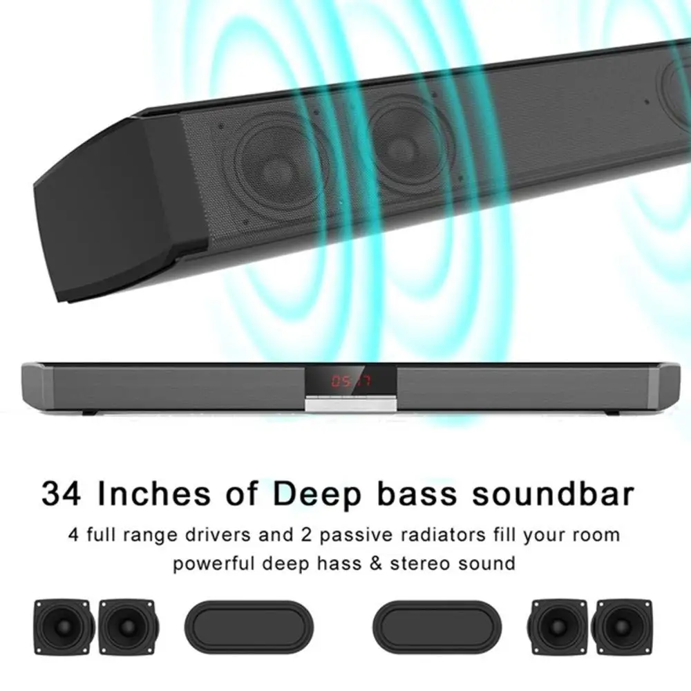 Hjem TV-Teater Soundbar 40W Bluetooth-5.0 Højttalere Trådløse Lyd Bar 3D Stereo Kolonne Surround Subwoofer med Fjernbetjening