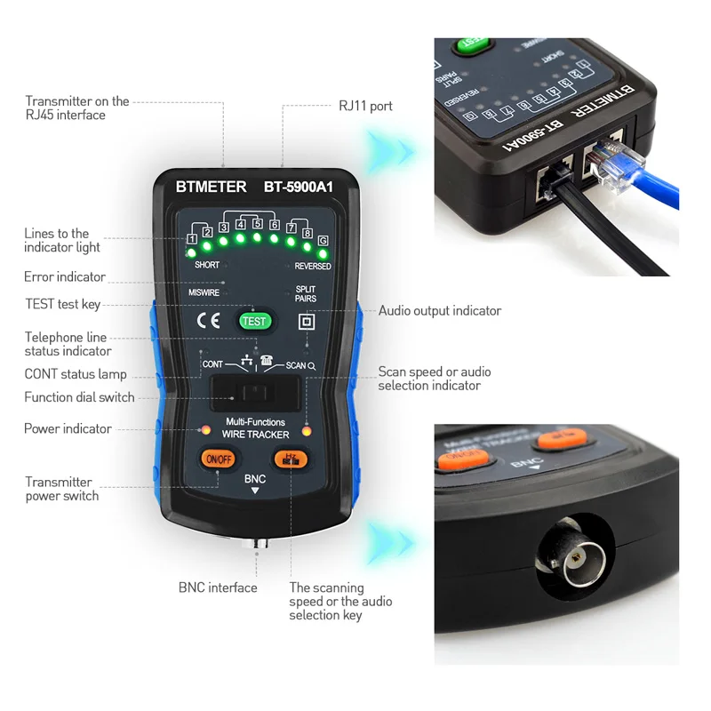 Kabel-Finder Tone Generator Probe Kit Wire Tracker Toner Ethernet LAN-Netværk kabeltester Telefon Tester, Kontinuitet Checker