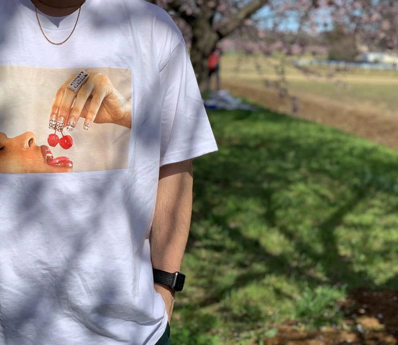 Sureme 2020ss Kirsebær Tees Mænd, Kvinder, Par, Spise Kirsebær Trykte Kort Ærme Rund Hals T-Shirts Bogø Bomuld T-Shirt til Mænd