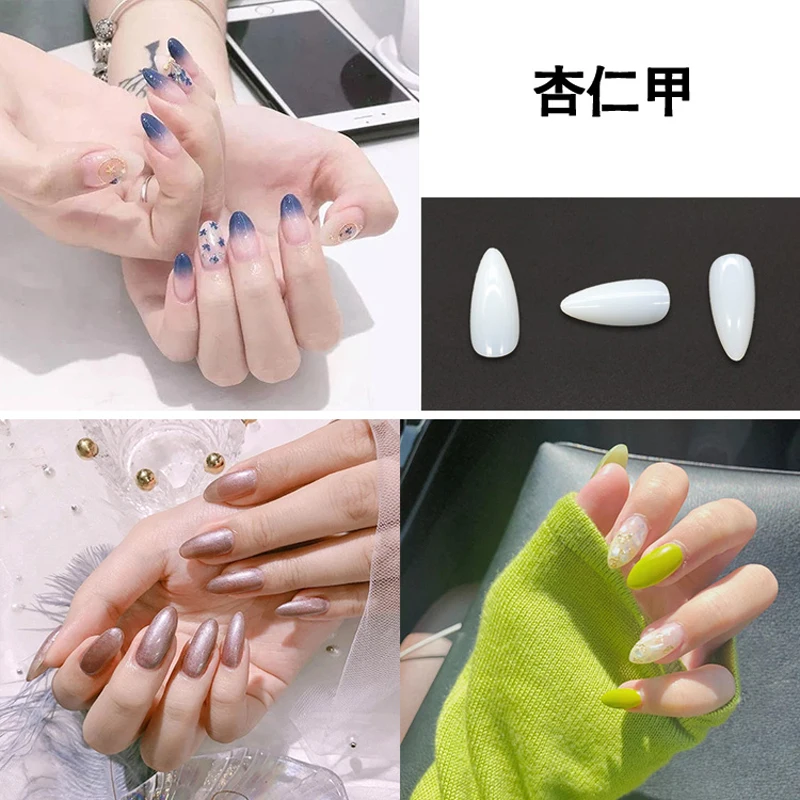 500Pcs Mandel Falsk Nail Art Tips Naturlige/Klar Falske Akryl Nail Fuld Dækning Negle Extensions 12 Størrelser Manicure Kvinder DIY Salon
