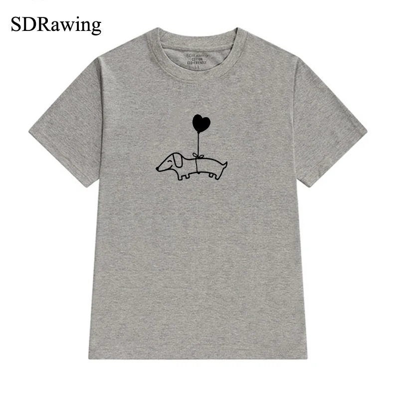 Wiener Dog print bomuld t-shirt til kvinder Gravhund Elsker dog elsker Grafiske Tees Hipster Tumblr Hyggelig toppe