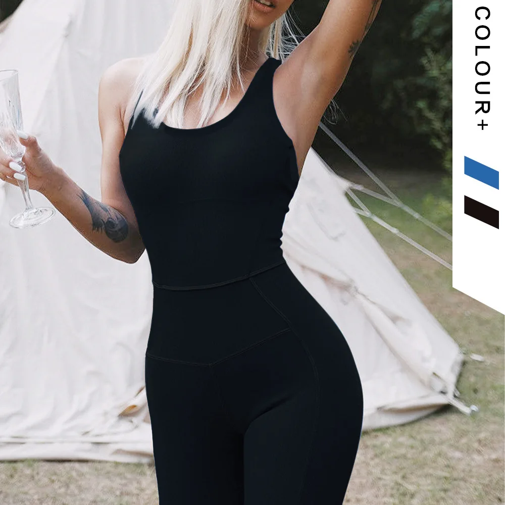 2021 Buksedragt Kvinder Elegant Fitness Tynde Åndbart Solid Farve Sexet Overalls Anti-Rynke Sport Yoga Sæt Streetwear Kvindelige