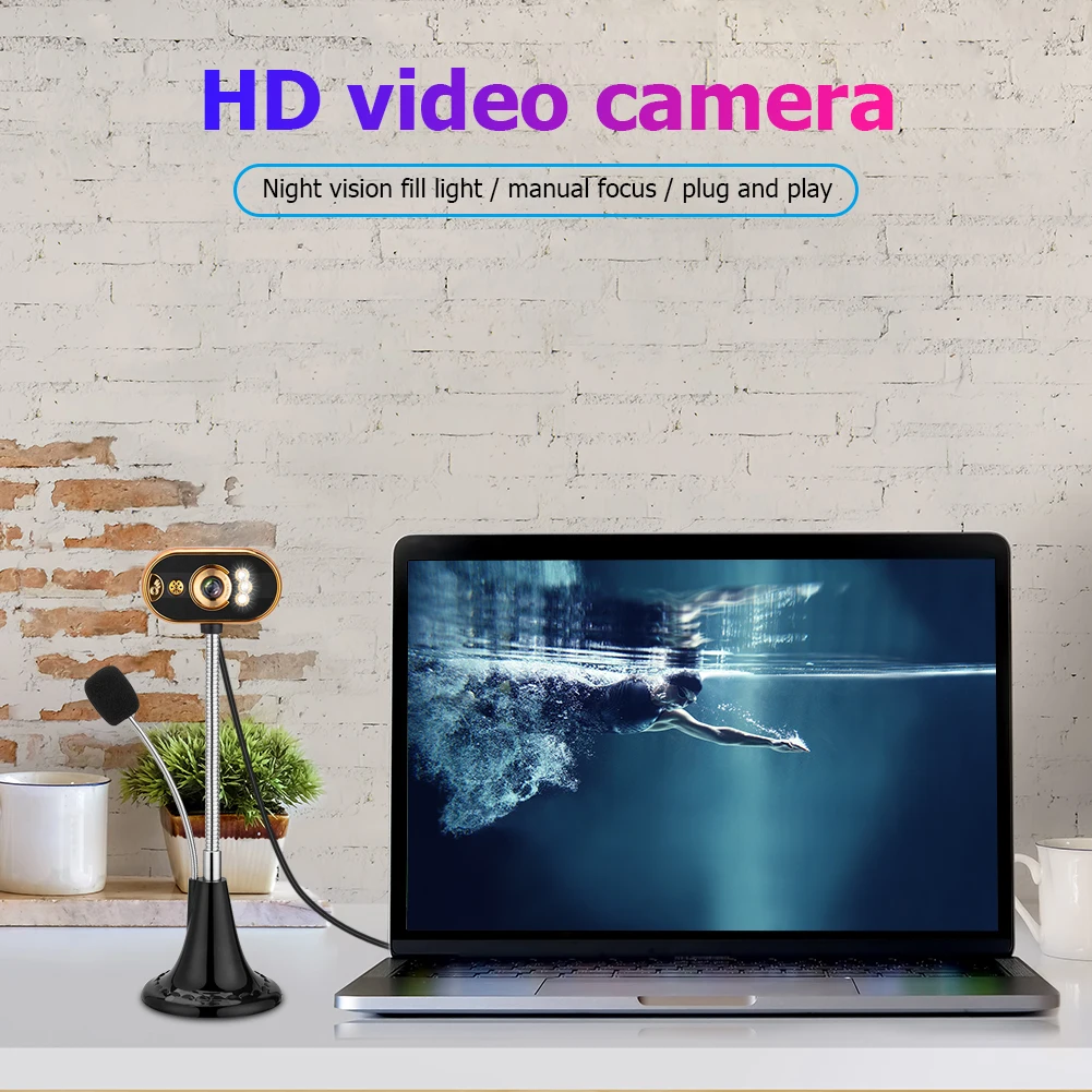 Svanehals, HD-Webcam med Mikrofon 4 LED-USB3.0 USB2.0 Driver Gratis Web-Kamera til Desktop, Bærbar PC 640X480 pixel