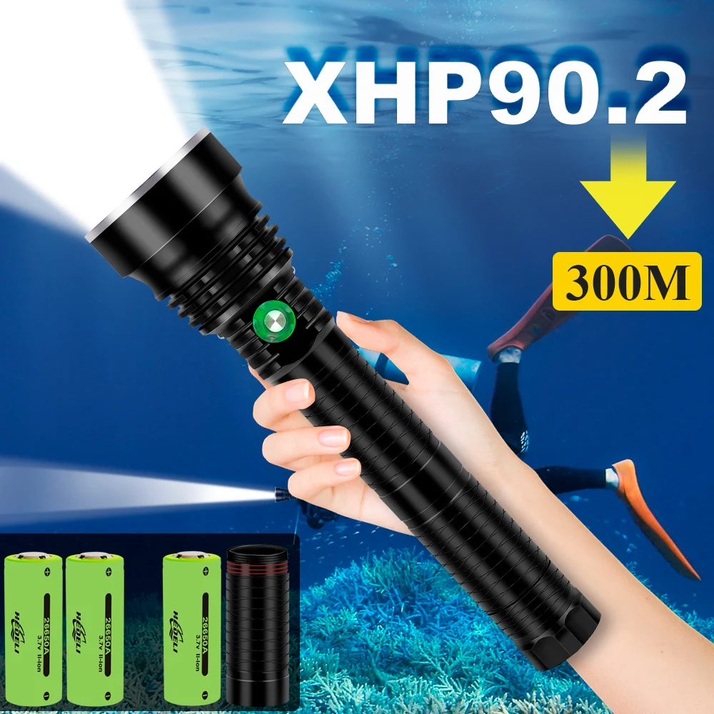 Xhp90 dykke xhp70 undersøiske kraftig led lommelygte lampe vandtæt dykning fakkel 26650 or18650 xhp50 jagt scuba flash lys