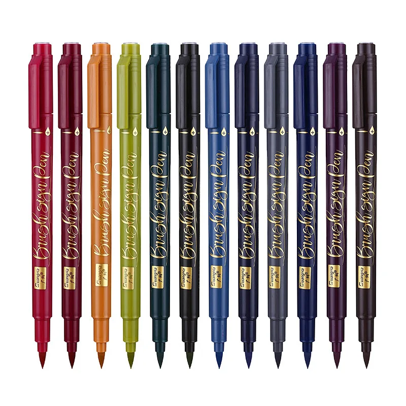 1,0 MM 2,0 MM 12Colors Kalligrafi-Pensel, Pen Sæt Micron Needle Kunst Markører Pen til at Tegne Design Hånd Bogstaver Kunst Papirvarer