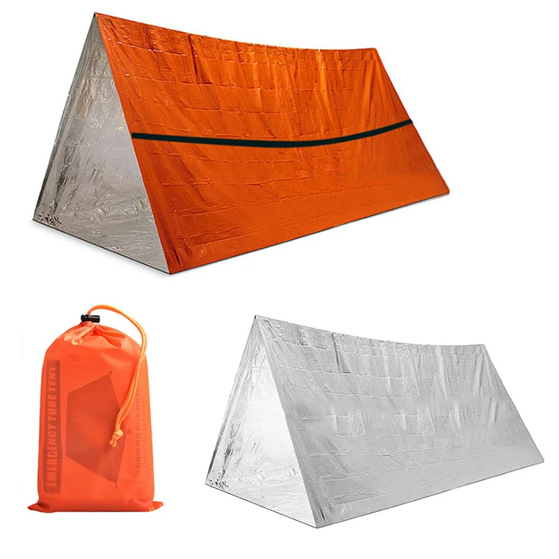 2 Personer nødherberg camping Overlevelse rør telt PE aluminium film telt Udendørs letvægts Vandtæt Termisk Tæppe