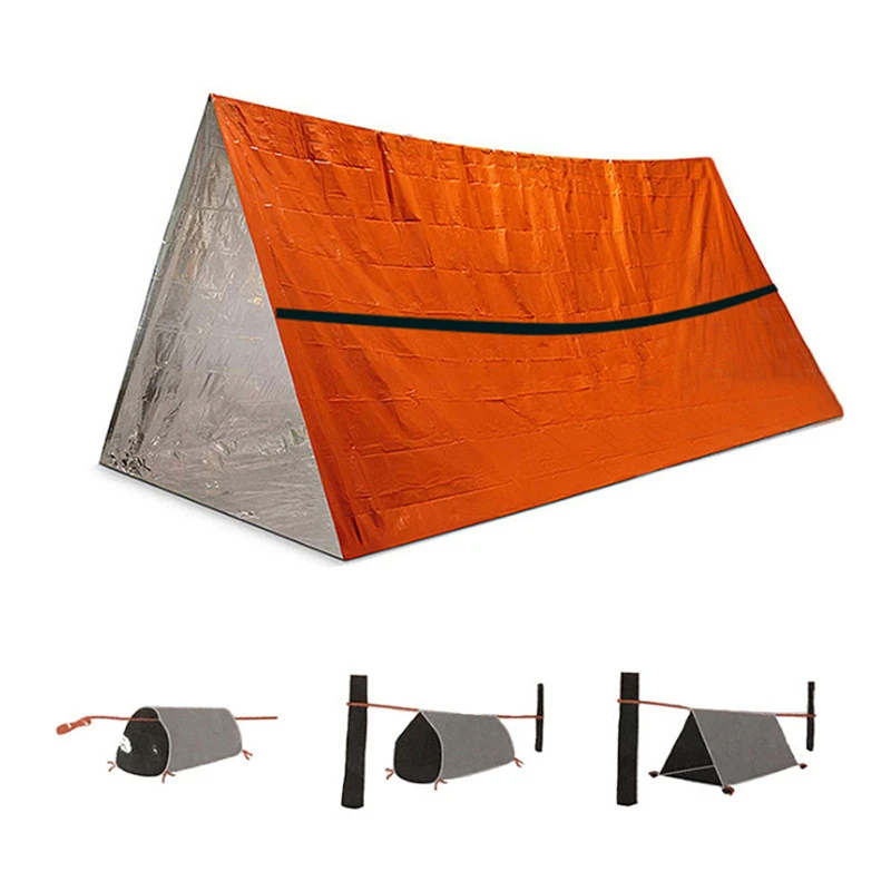2 Personer nødherberg camping Overlevelse rør telt PE aluminium film telt Udendørs letvægts Vandtæt Termisk Tæppe