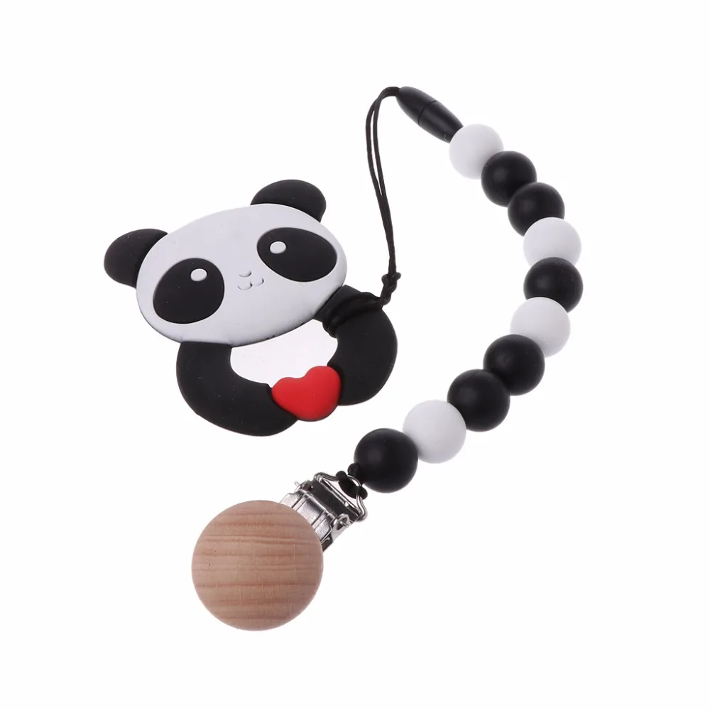Baby Bidering Ring Med Sut Chain Clip Panda BPA-Fri Silikone-Bideringe Begyndervanskeligheder Tyggelegetøj Spædbarn Gave Til Baby