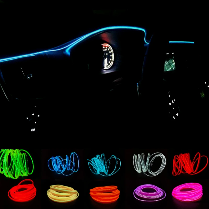 JURUS 2Meters Baggrundslys I Bilen, Led lysbånd Til Bilen Neon El Koldt Lys Dekorative Strimler Lampe Dashboard-Konsol