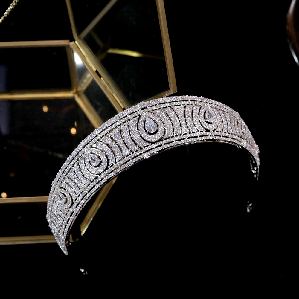 ASNORA Europæiske Klassiske Cubic Zirconia Tiara Royal Princess Bryllup Brude Medaljon Diademer Og Kroner, Bryllup Hår Tilbehør