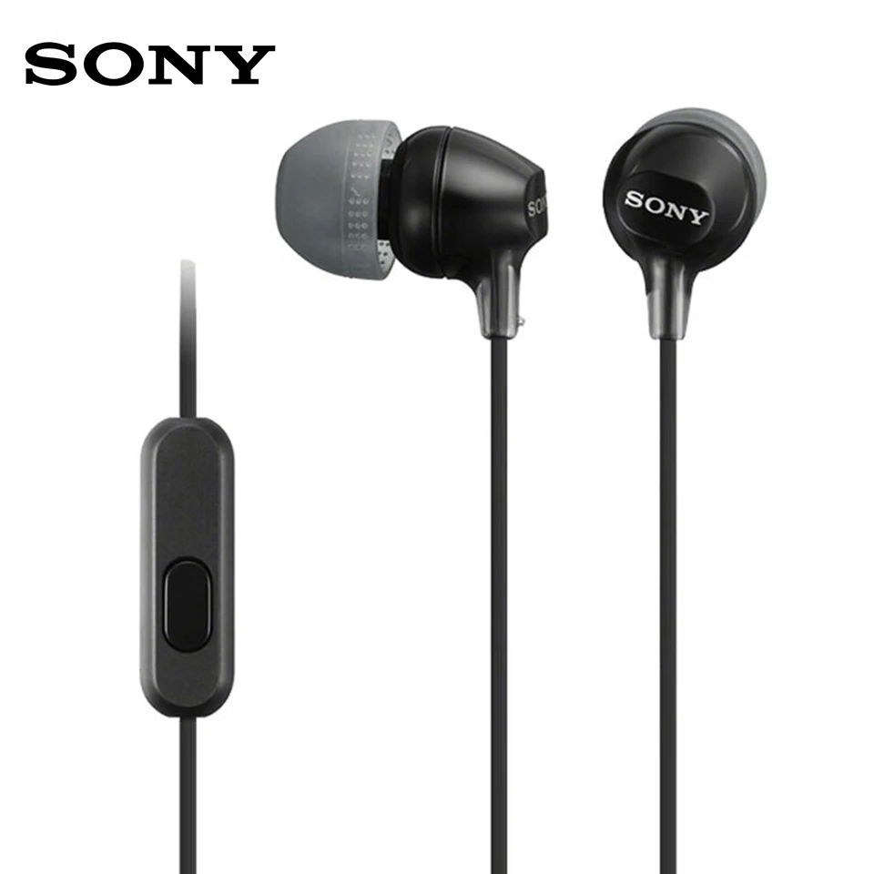 SONY MDR-EX15AP Stereo Hovedtelefoner 3,5 mm Headset Sport Earbuds HIFI Hovedtelefoner med Håndfri Mikrofon til Smartphones, Musik, Spil